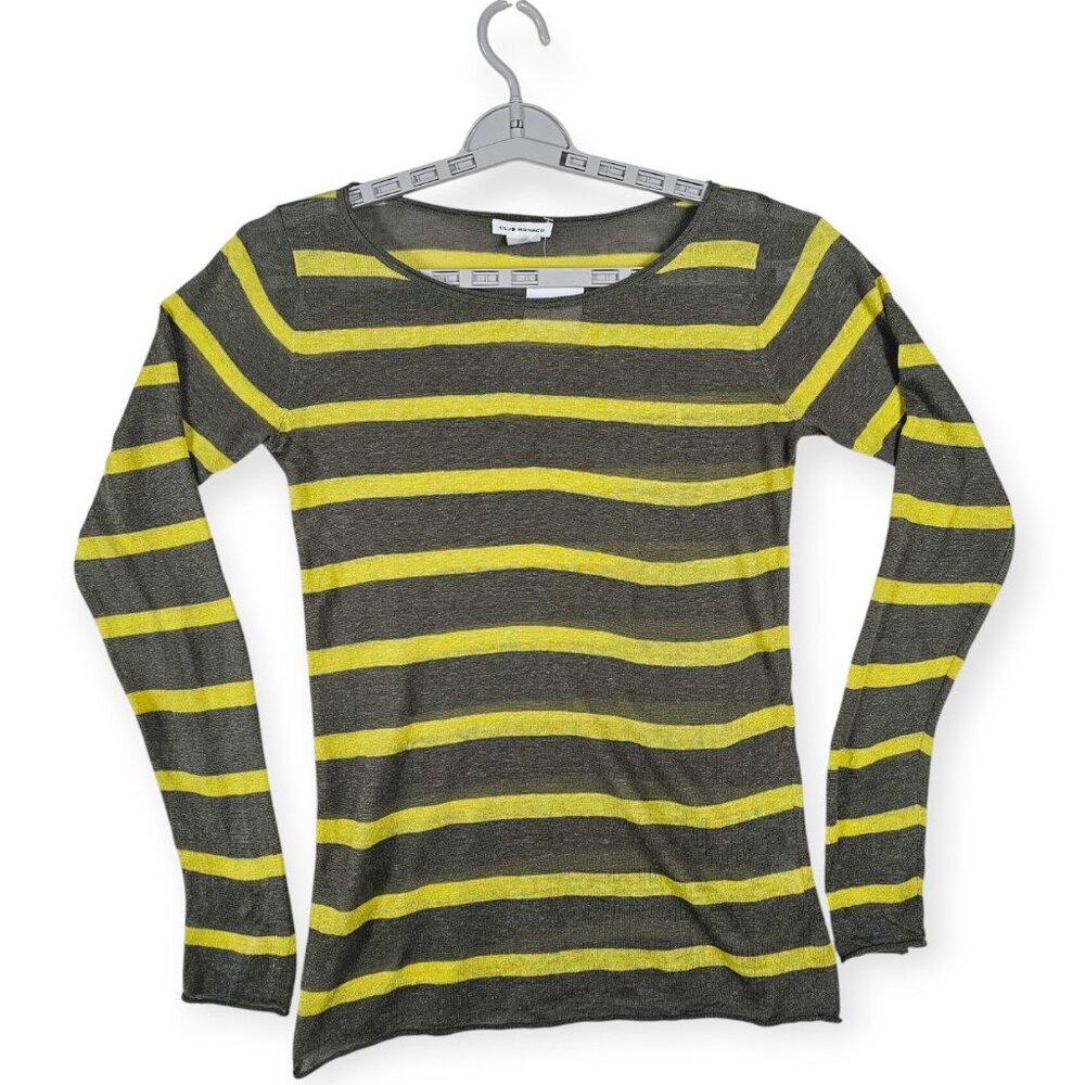 Club Monaco Cory Stripe Sweater Green & Grey Linen Blend Women's Size XS NWT